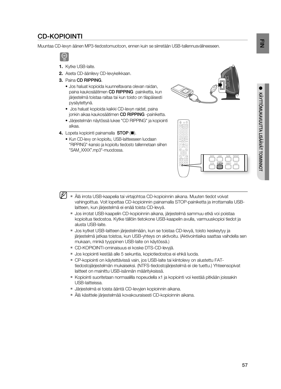 Samsung HT-X625T/XEE manual Cd-Kopiointi 