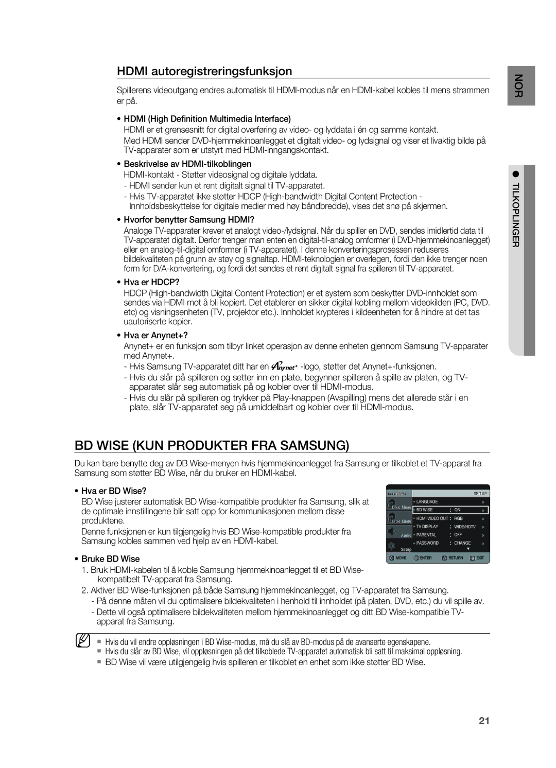 Samsung HT-X625T/XEE BD Wise Kun produkter fra Samsung, Hdmi autoregistreringsfunksjon, ~ Hvorfor benytter Samsung HDMI? 