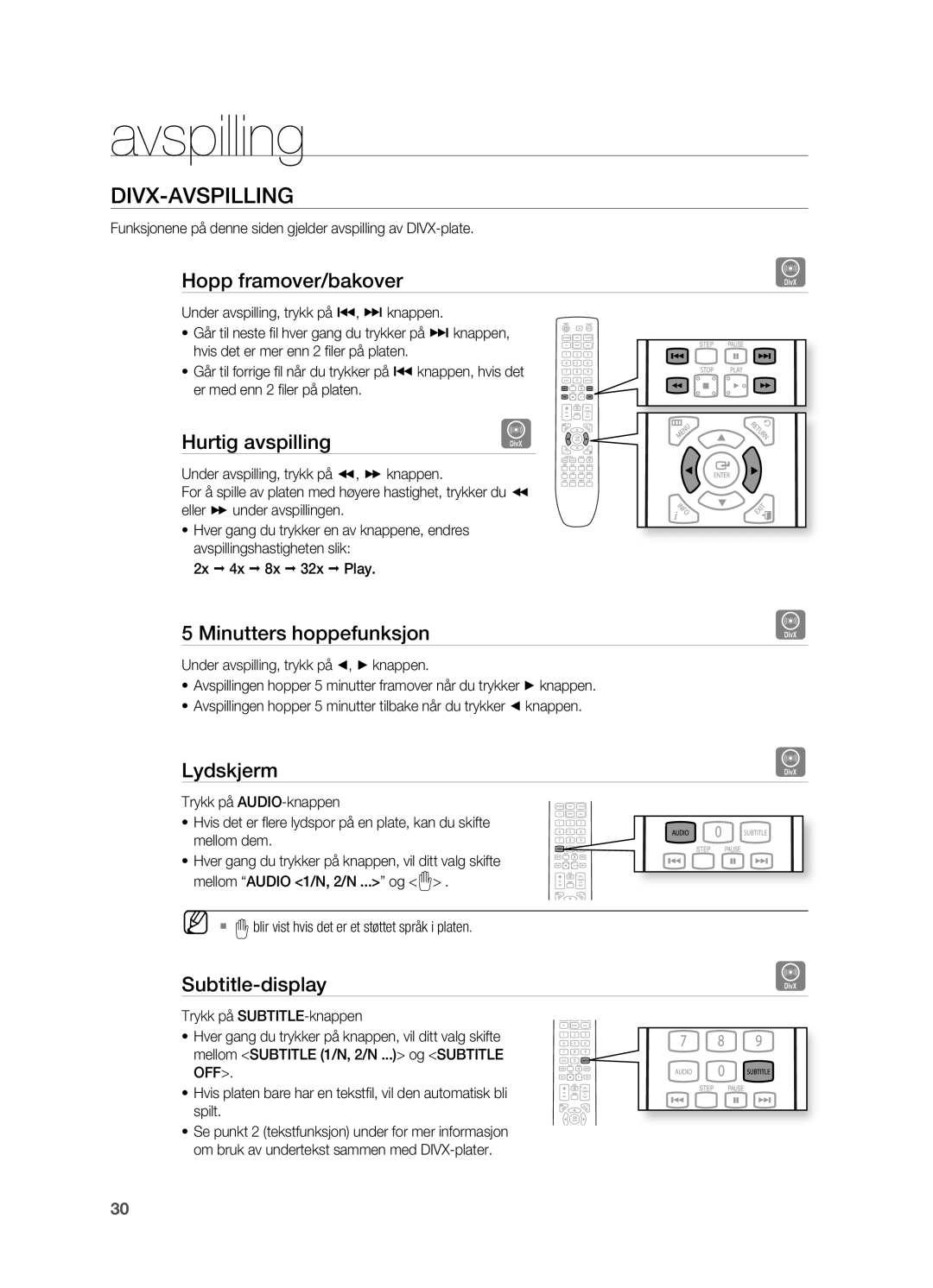 Samsung HT-X625T/XEE manual DIVX-AVSPILLINg 