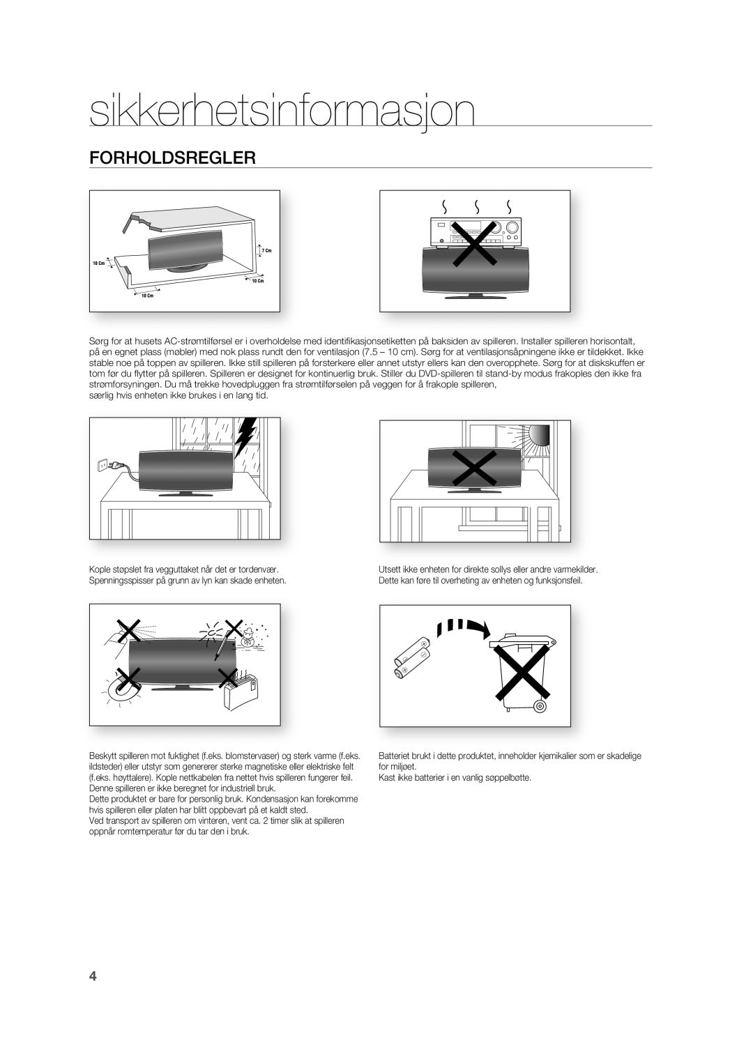 Samsung HT-X625T/XEE manual FORHOLDSREgLER 