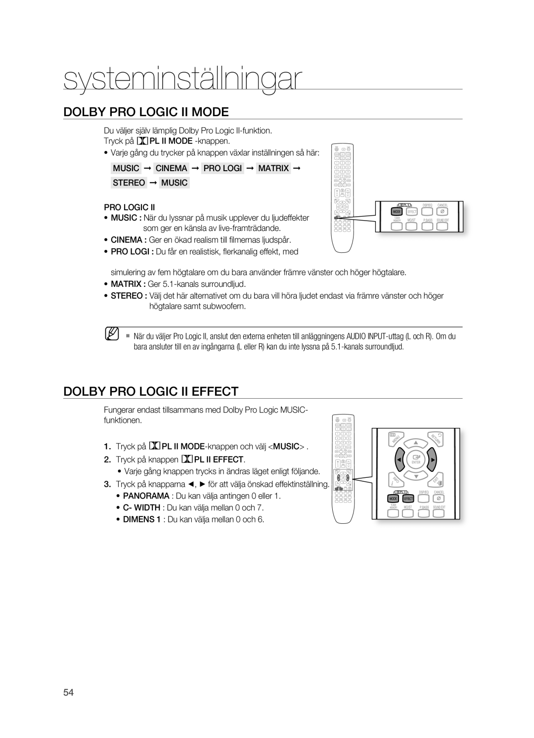 Samsung HT-X625T/XEE manual Dolby PRO Logic II Mode, Dolby PRO Logic II Effect 