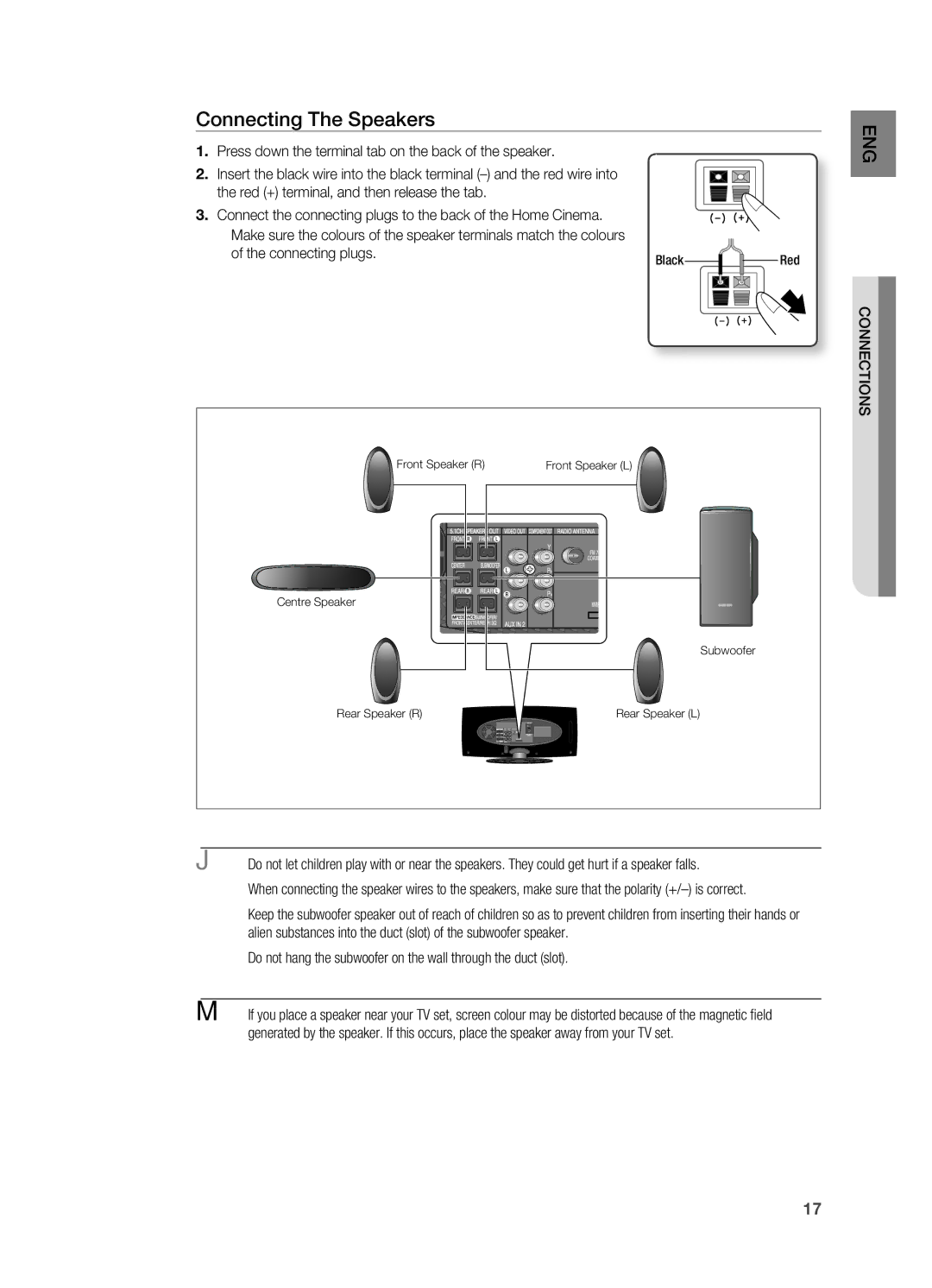 Samsung HT-X625T/XEE, HT-X625T/XET, HT-X625T/EDC manual Connecting The Speakers, Connections 