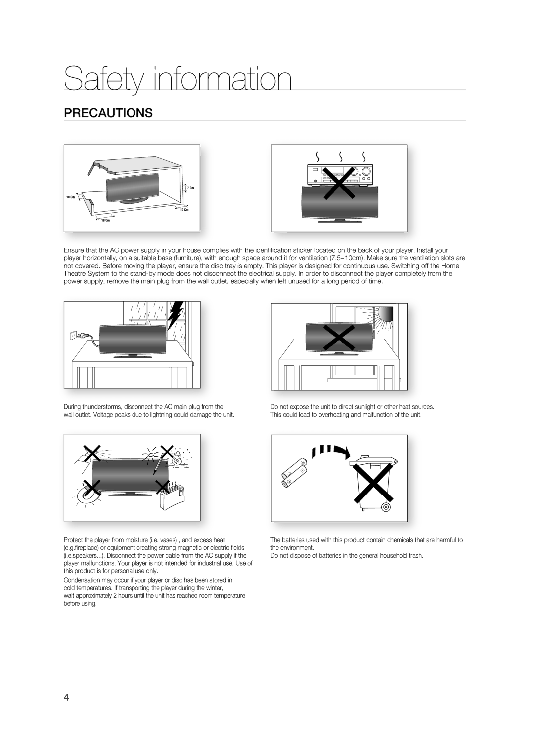 Samsung HT-X625T/EDC, HT-X625T/XET, HT-X625T/XEE manual PrECAUTIONS 