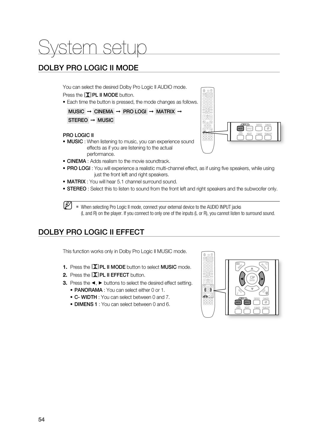 Samsung HT-X625T/XET, HT-X625T/EDC, HT-X625T/XEE manual Dolby PrO Logic II Mode, Dolby PrO Logic II Effect 