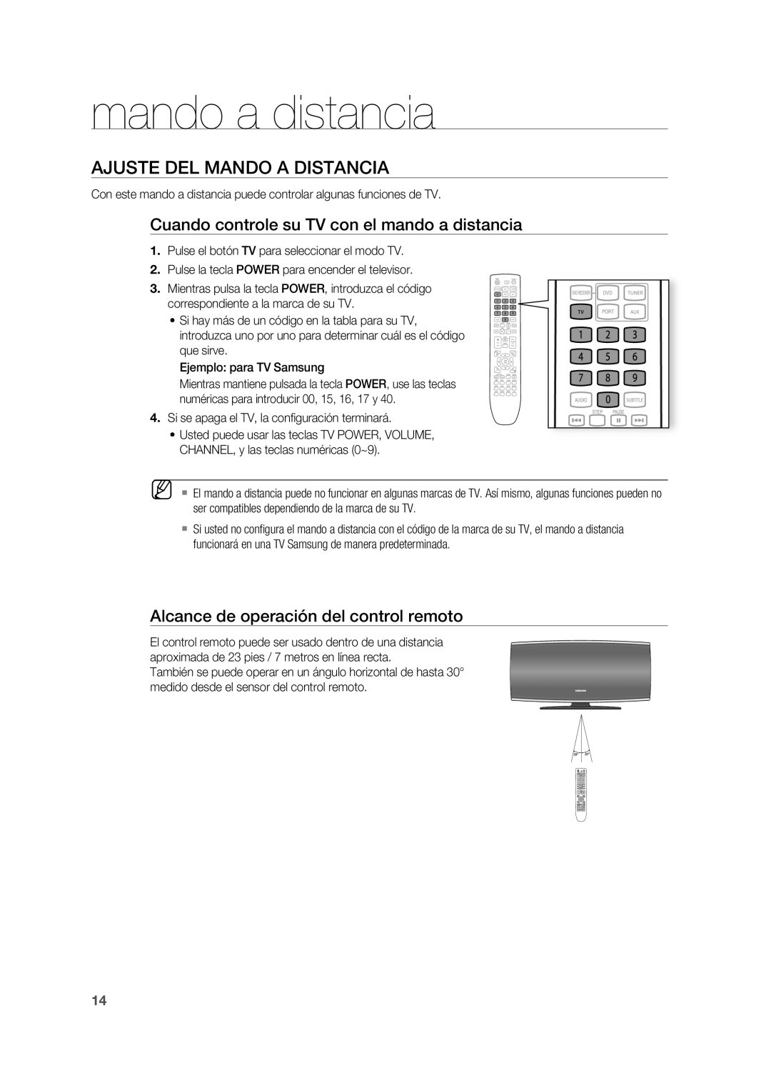 Samsung HT-X625T/XET, HT-X625T/EDC manual Ajuste DEL Mando a Distancia, Cuando controle su TV con el mando a distancia 