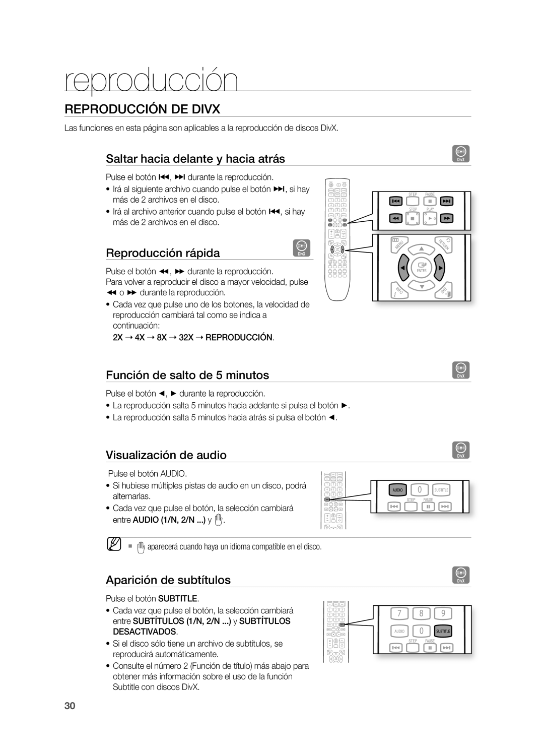 Samsung HT-X625T/XET, HT-X625T/EDC manual Reproducción DE Divx 