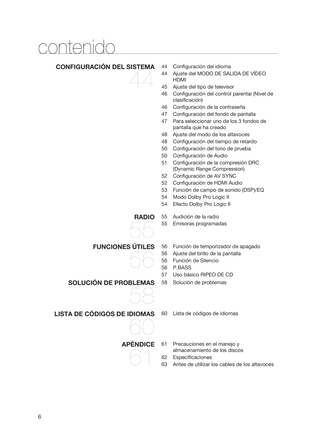 Samsung HT-X625T/XET, HT-X625T/EDC manual Configuración del sistema, 56 P.BASS 