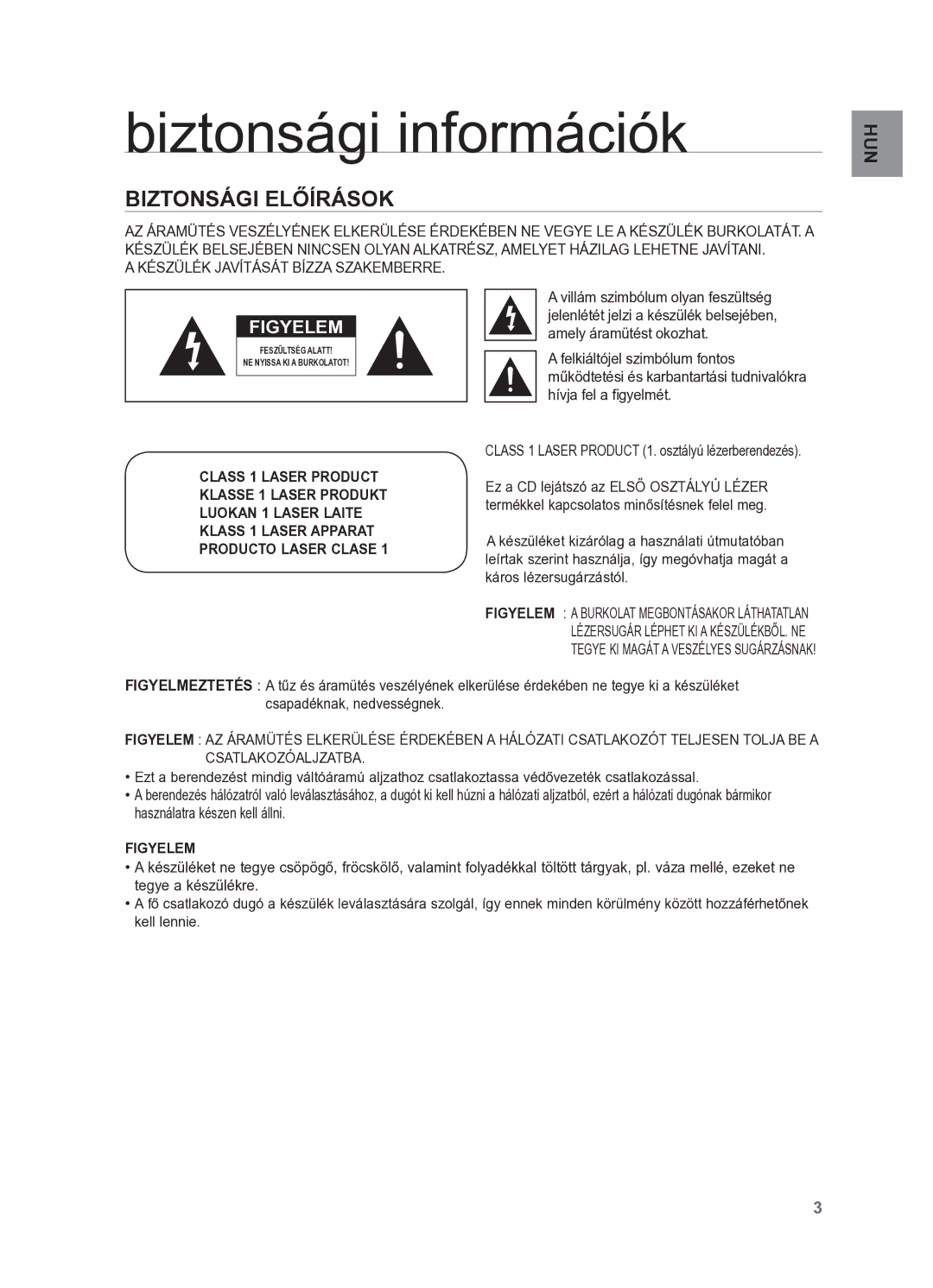 Samsung HT-X625T/EDC, HT-X625T/XET manual Biztonsági információk, Biztonsági előírások 