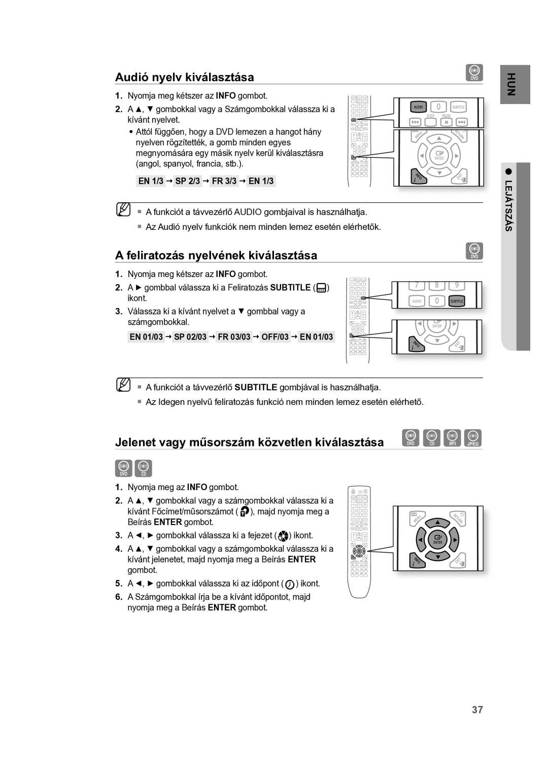 Samsung HT-X625T/EDC, HT-X625T/XET manual Audió nyelv kiválasztása, Feliratozás nyelvének kiválasztása 