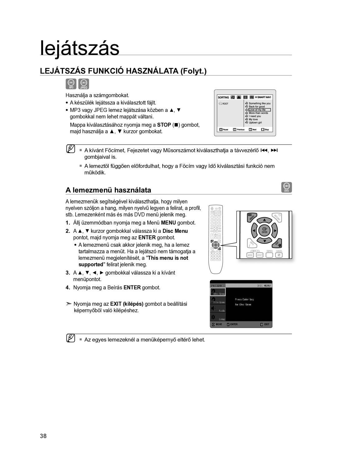 Samsung HT-X625T/XET, HT-X625T/EDC manual Lemezmenü használata 