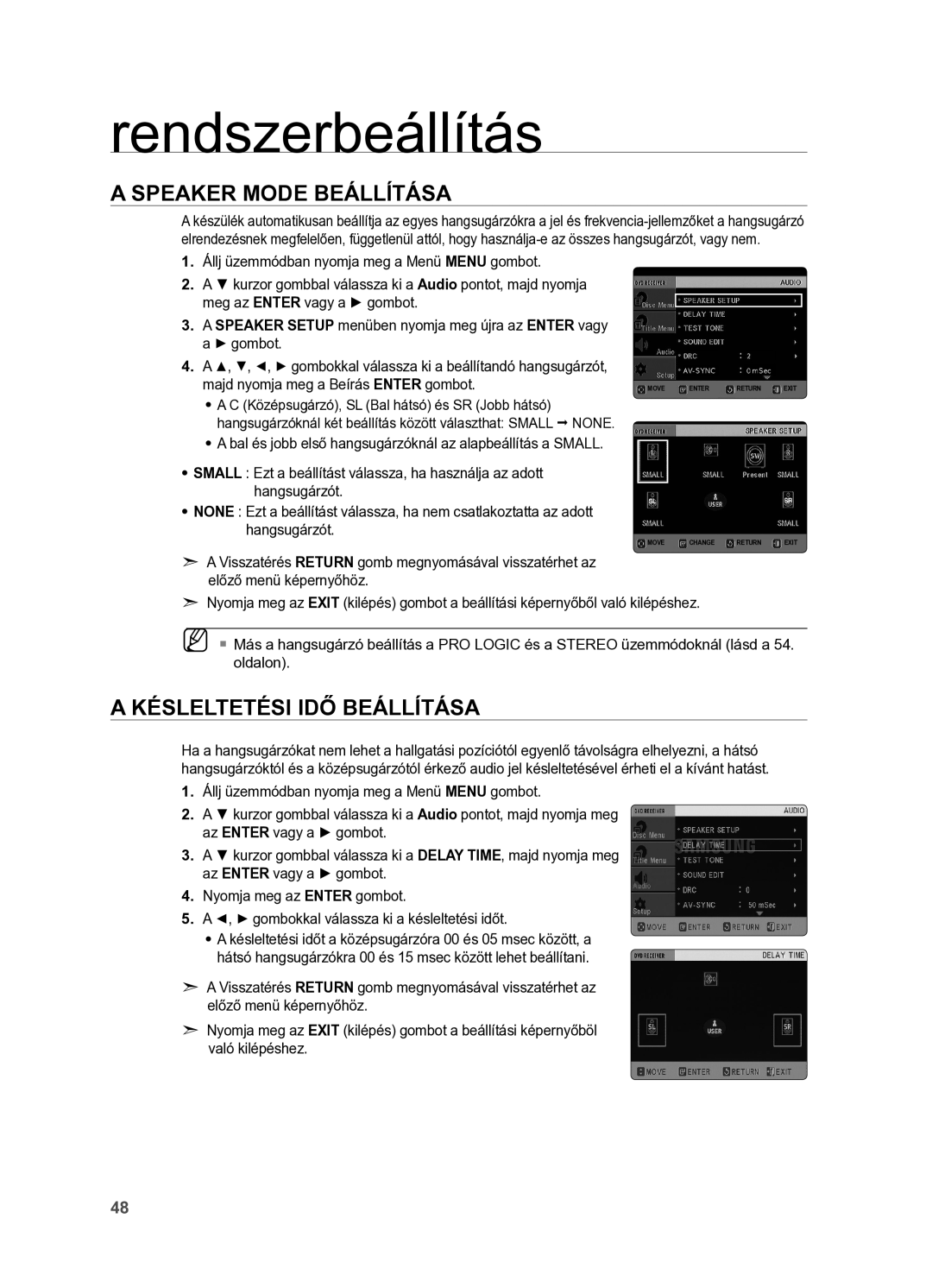 Samsung HT-X625T/XET, HT-X625T/EDC manual Speaker Mode Beállítása, Késleltetési idő beállítása 