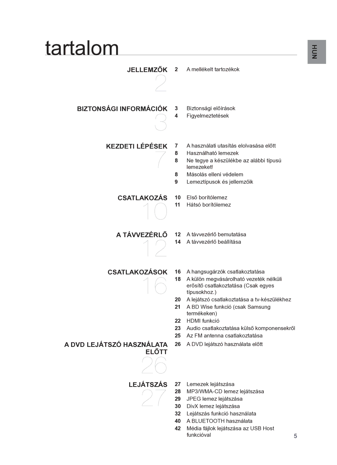 Samsung HT-X625T/EDC, HT-X625T/XET manual Tartalom 