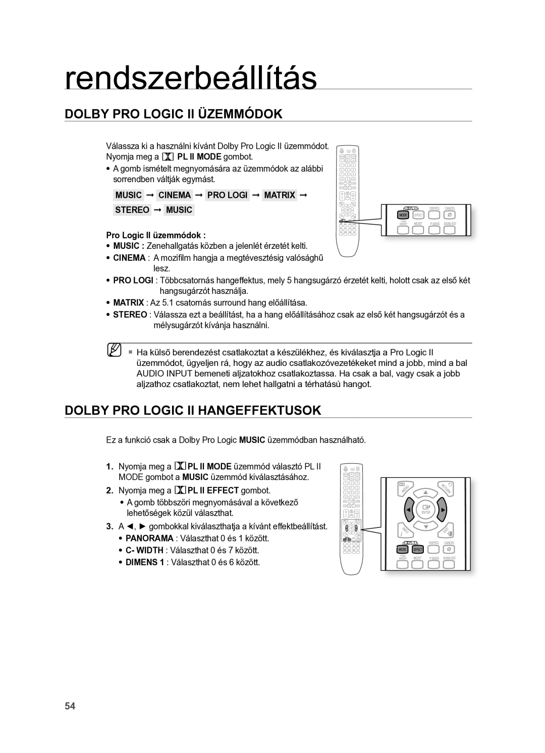 Samsung HT-X625T/XET, HT-X625T/EDC manual Dolby PrO Logic II ÜzeMMóDOk, Dolby PrO Logic II HAnGeFFekTUSOk 