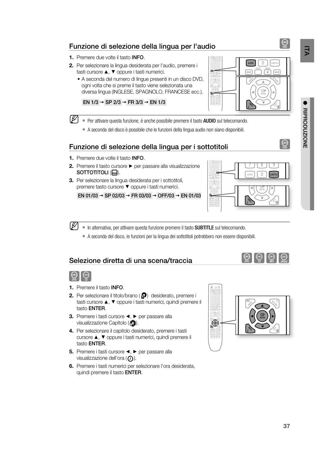 Samsung HT-X625T/XET Funzione di selezione della lingua per laudio, Funzione di selezione della lingua per i sottotitoli 