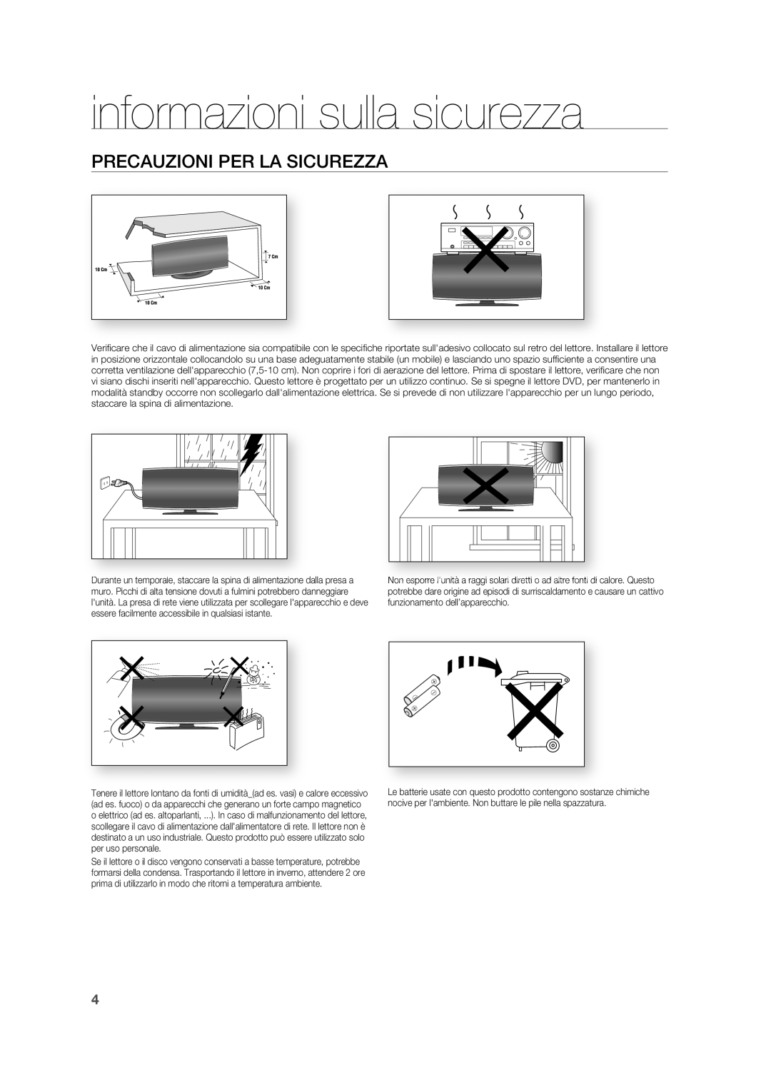 Samsung HT-X625T/XET manual Precauzioni PER LA Sicurezza 