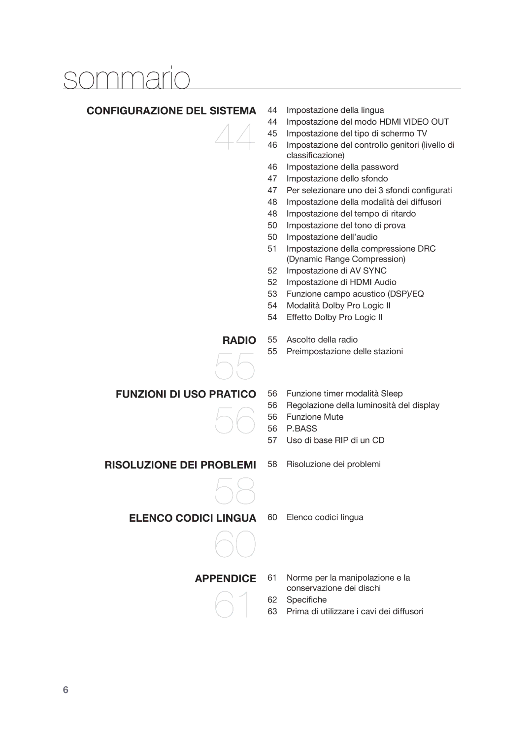 Samsung HT-X625T/XET manual Configurazione del sistema, 56 P.BASS 