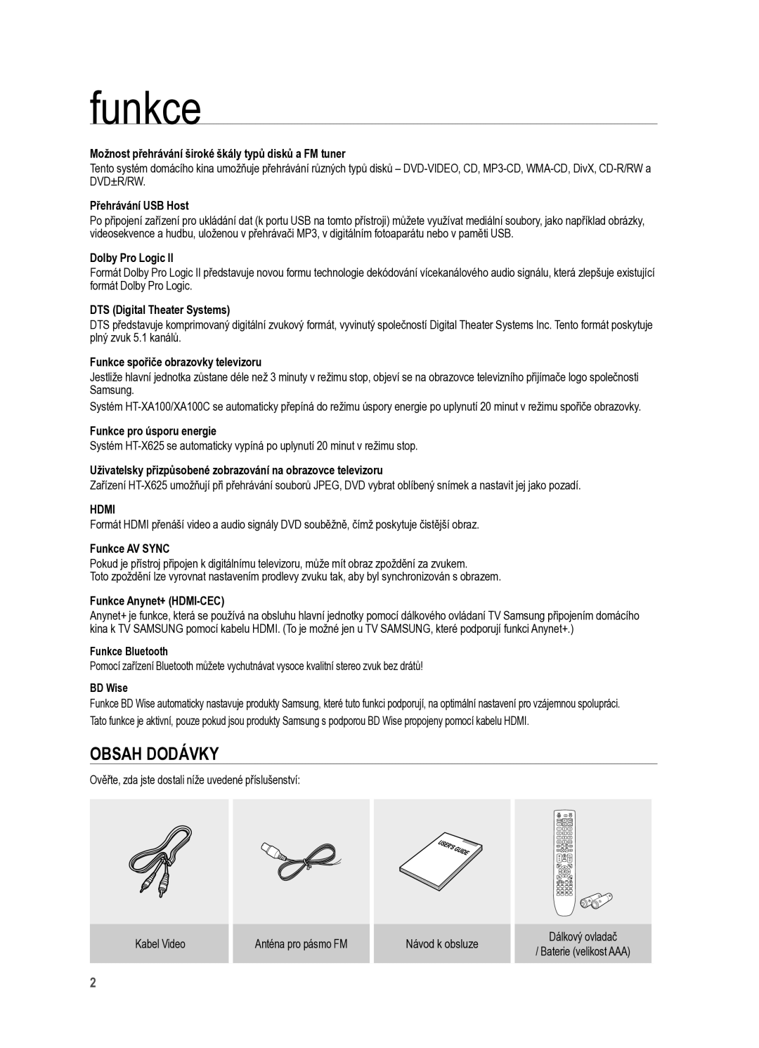 Samsung HT-X625T/XET manual Funkce 