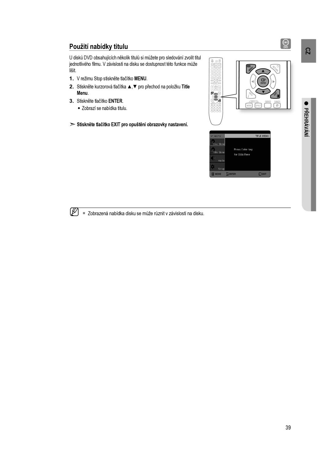 Samsung HT-X625T/XET manual Použití nabídky titulu 