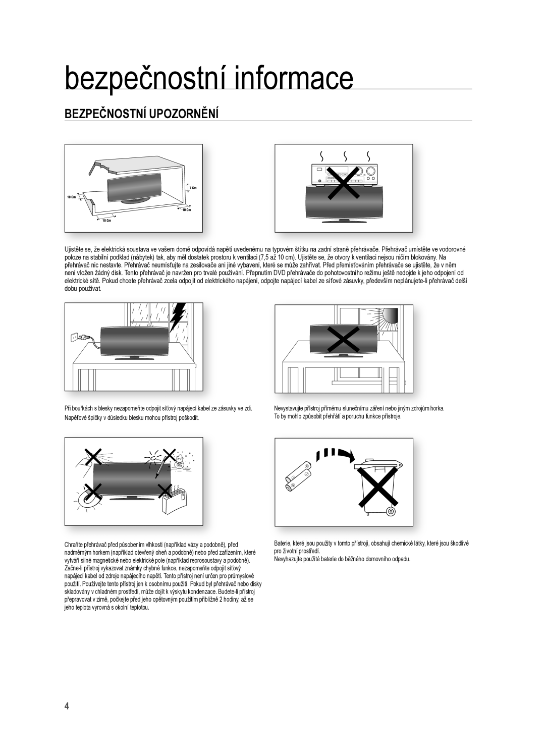 Samsung HT-X625T/XET manual BEZPEčNOSTNí UPOZOrNĚNí 