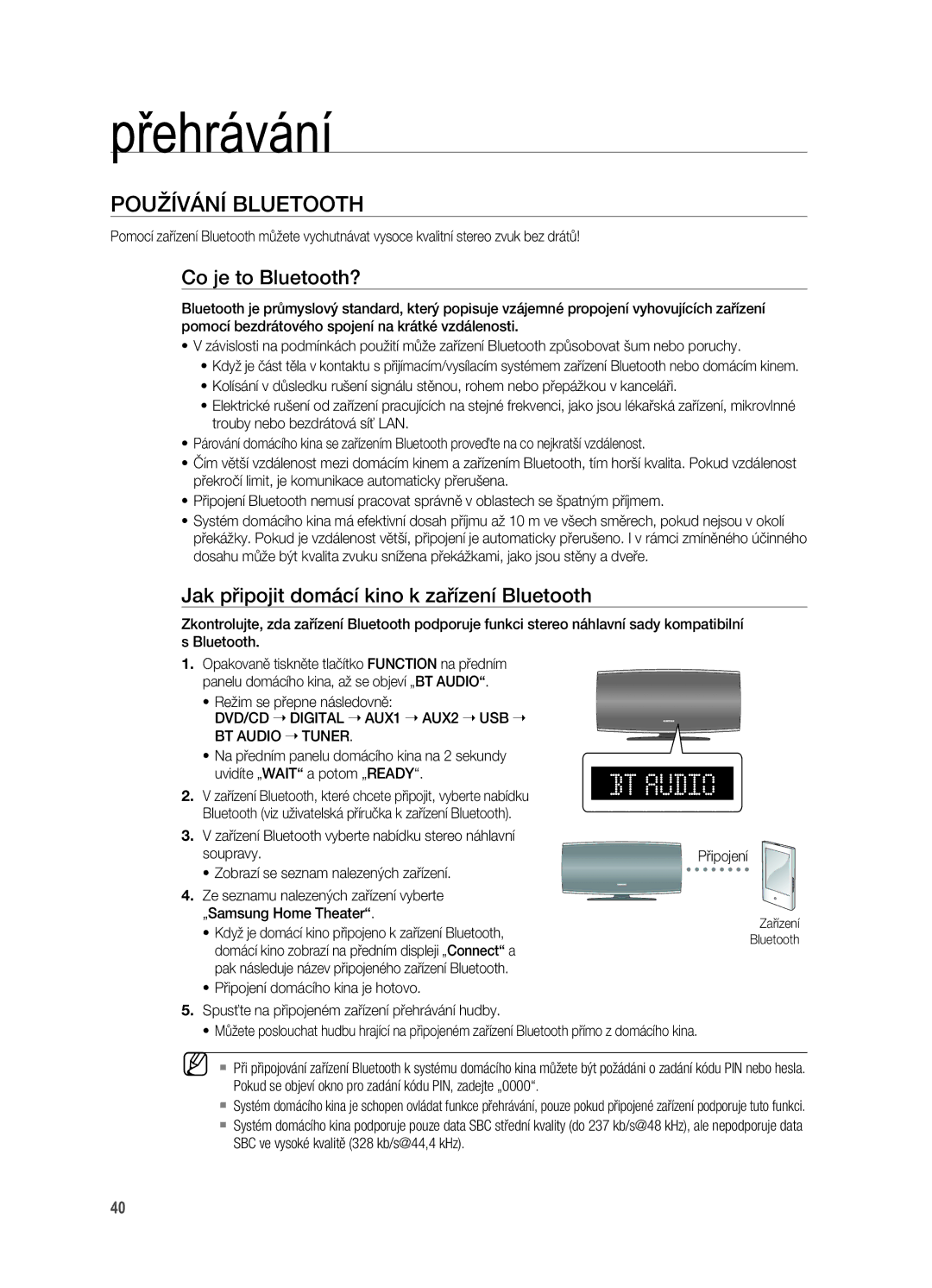 Samsung HT-X625T/XET manual Používání Bluetooth 