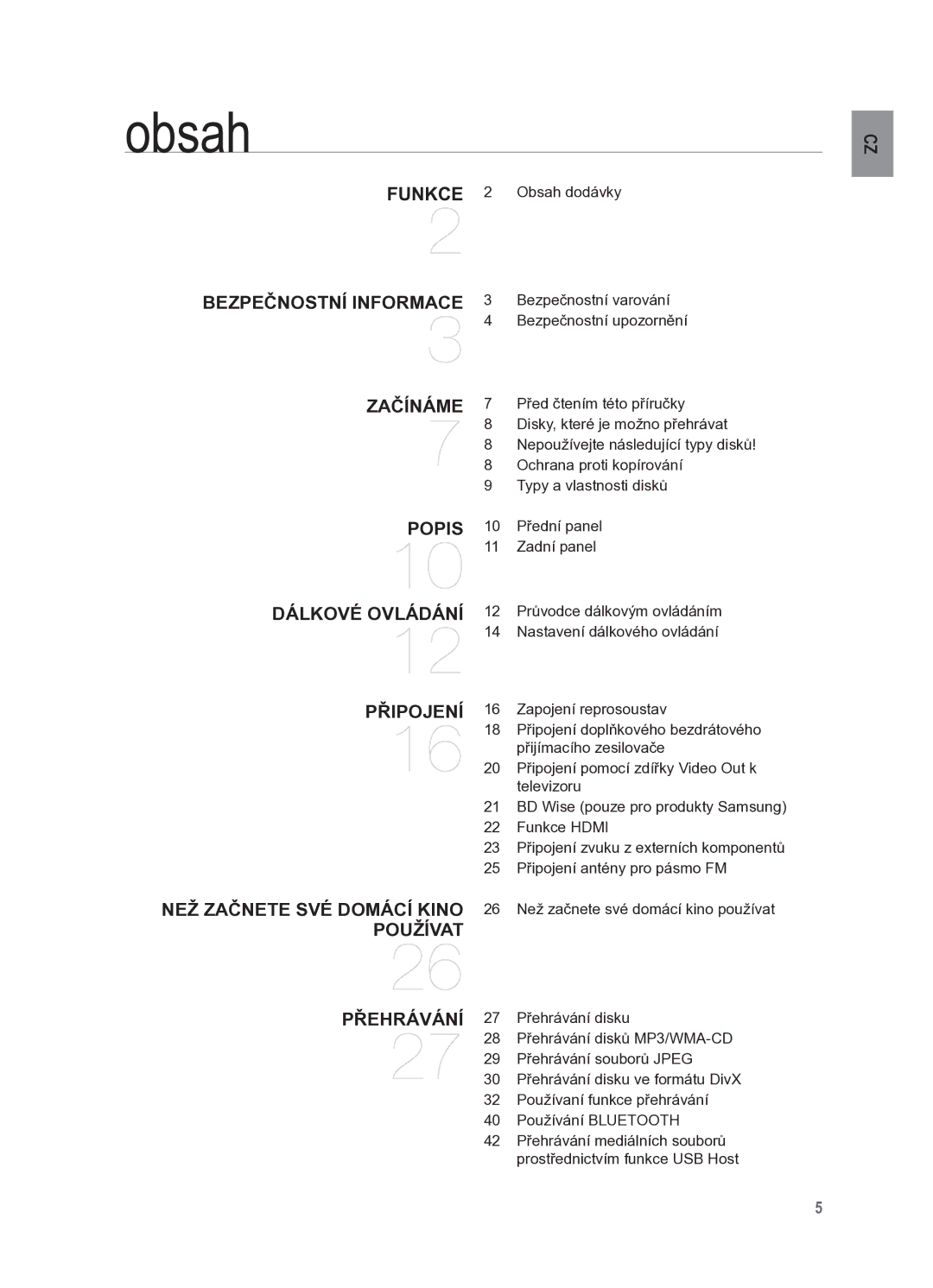 Samsung HT-X625T/XET manual Obsah, Začínáme Popis Dálkové ovládání 