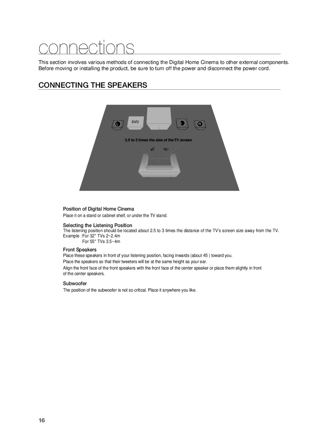 Samsung HT-X710 user manual Connections, Connecting the Speakers 