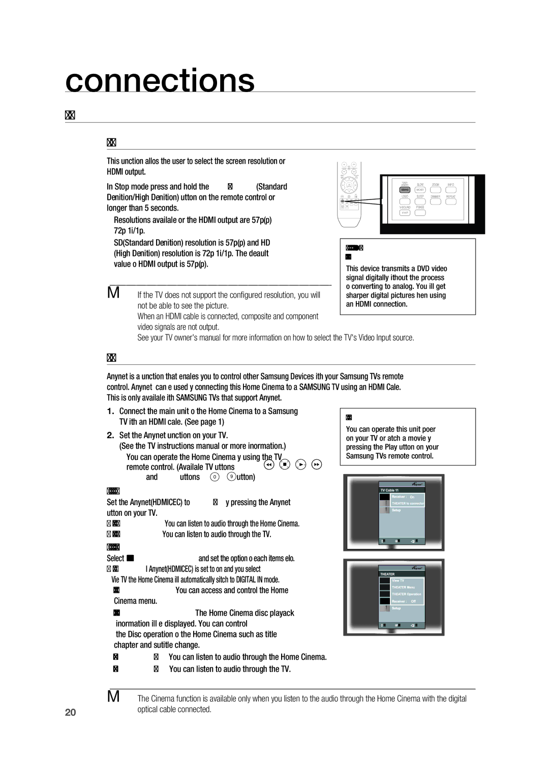 Samsung HT-X710 user manual Resolution Selection, Using Anynet+HDMI-CEC, If you select the TV, If you select the THEATEr 