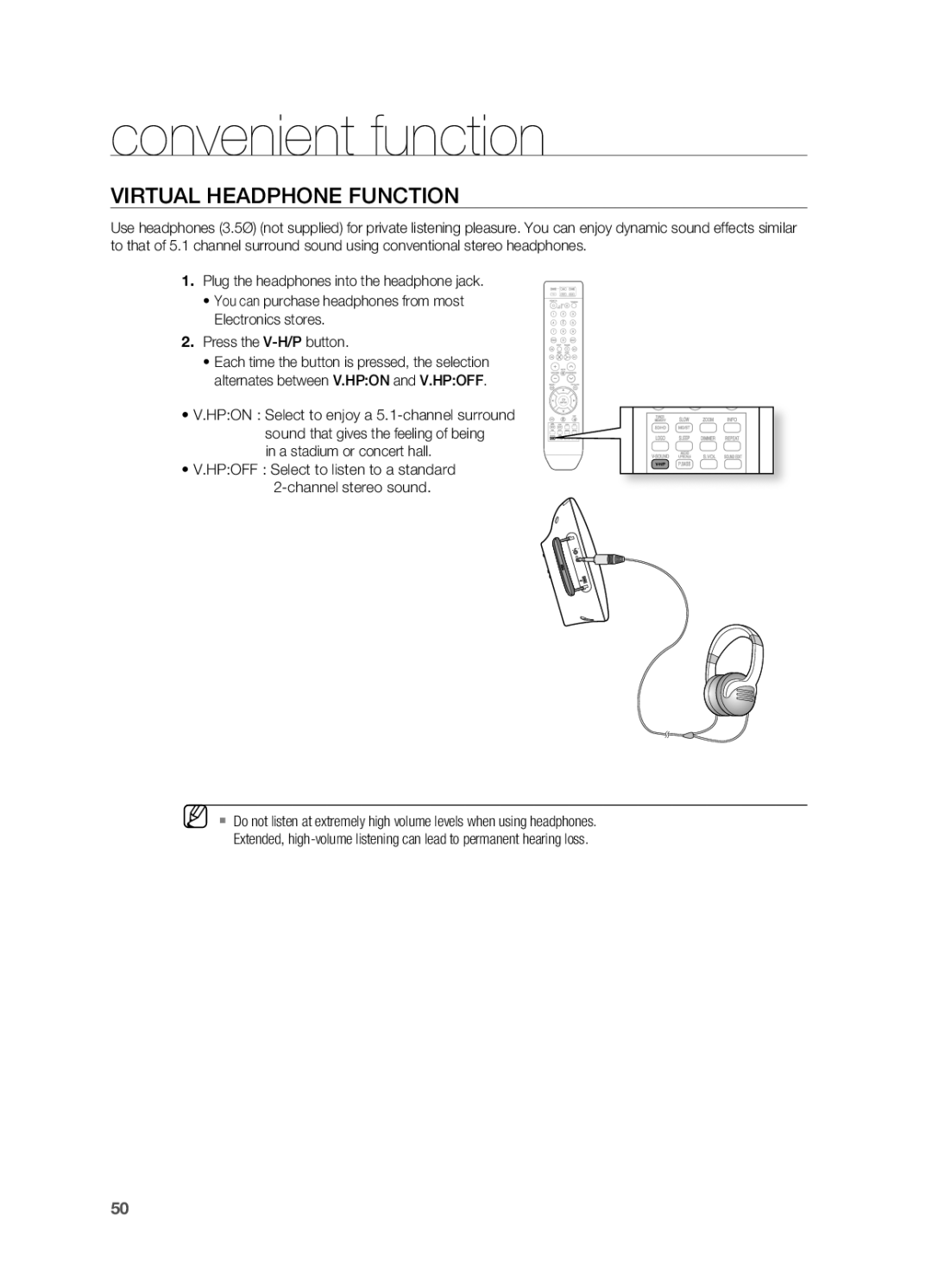 Samsung HT-X710 user manual VIrTUAl Headphone Function, A stadium or concert hall 