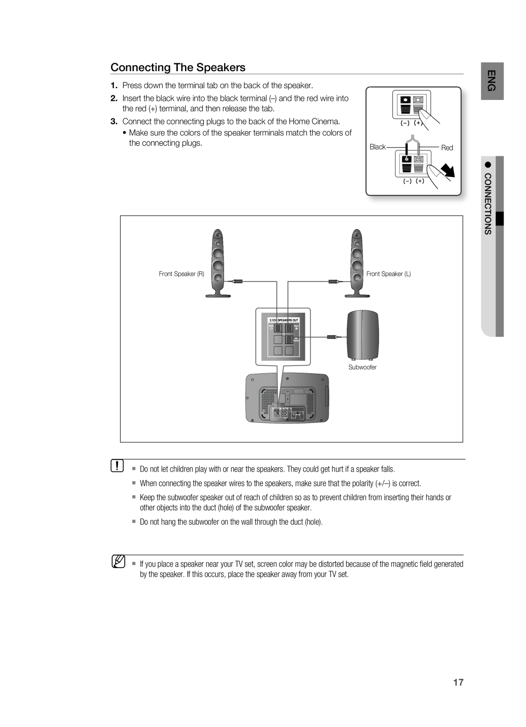 Samsung HT-X710 user manual Connecting The Speakers 
