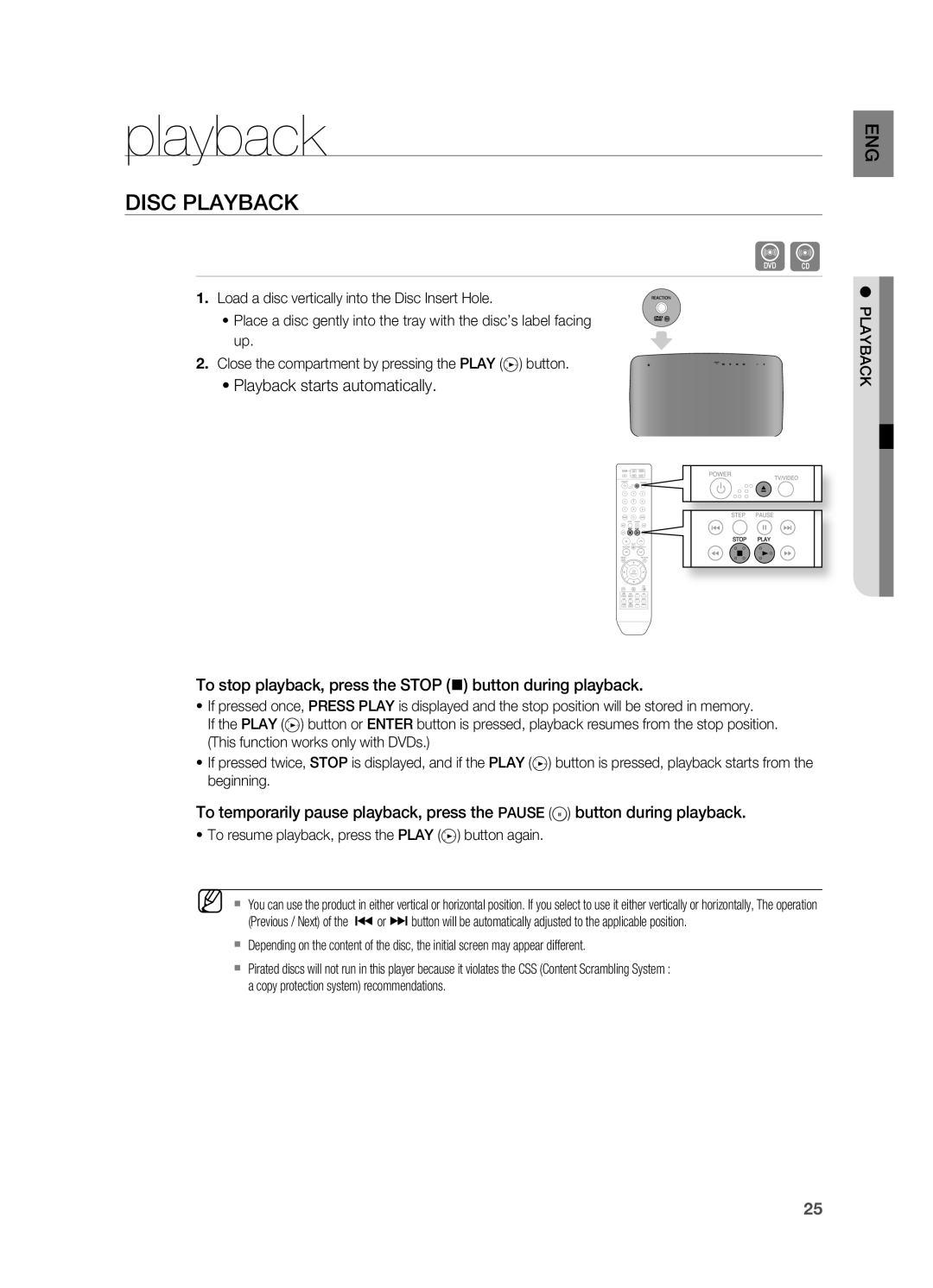 Samsung HT-X710 user manual playback, DISC PlAYBACK 
