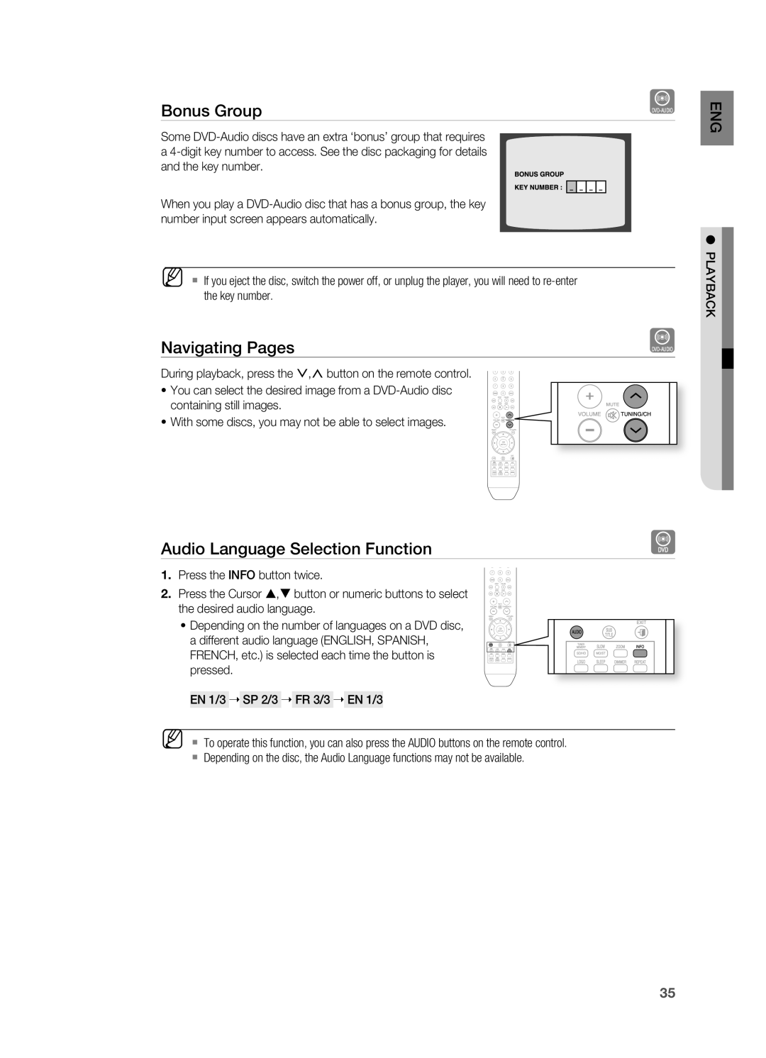 Samsung HT-X710 user manual Bonus Group, Navigating Pages, Audio language Selection Function 