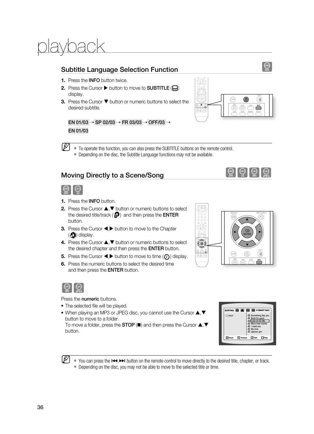 Samsung HT-X710 user manual Subtitle language Selection Function, Moving Directly to a Scene/Song, playback 