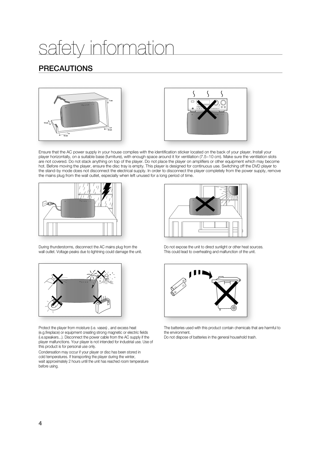Samsung HT-X710 user manual PrECAUTIONS, safety information 