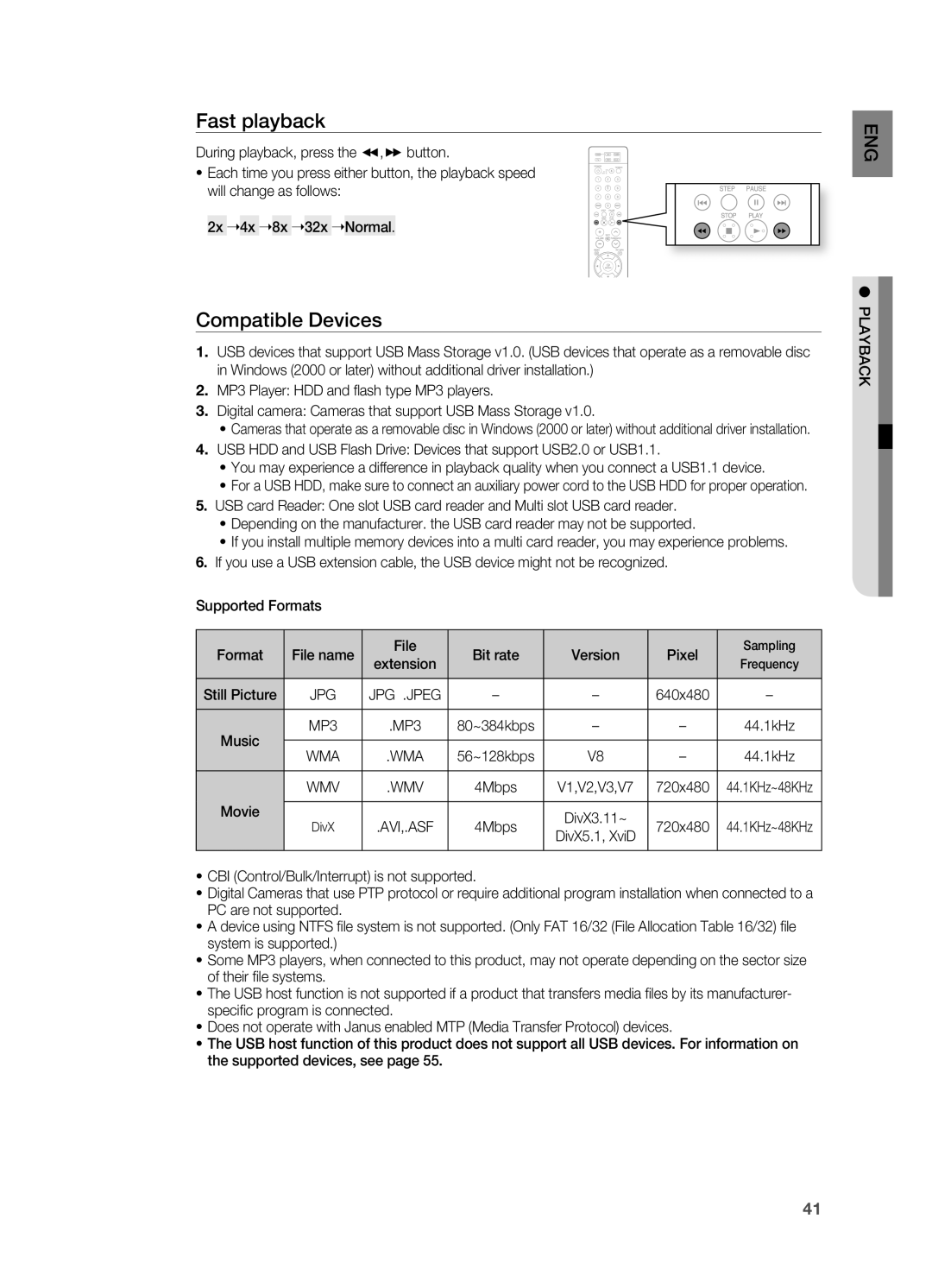Samsung HT-X710 user manual Fast playback, Compatible Devices 