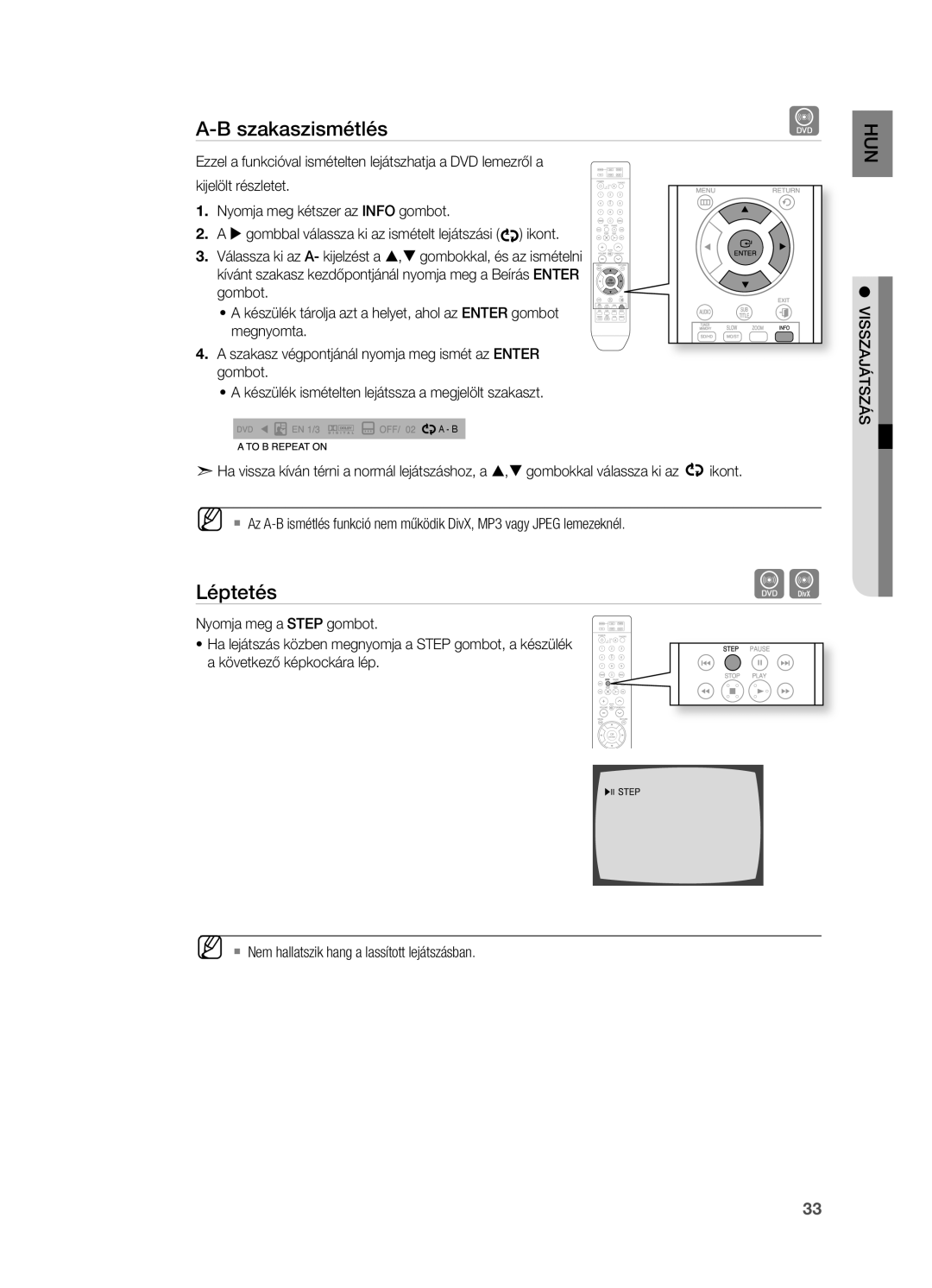 Samsung HT-X710T/EDC, HT-X710T/XET, HT-X710T/XEE manual Szakaszismétlés, Léptetés 