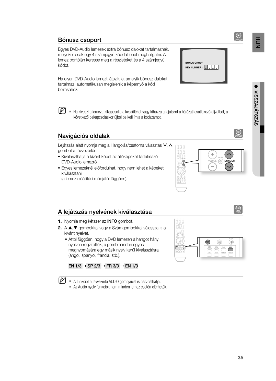 Samsung HT-X710T/XEE, HT-X710T/EDC, HT-X710T/XET manual Bónusz csoport, Lejátszás nyelvének kiválasztása 