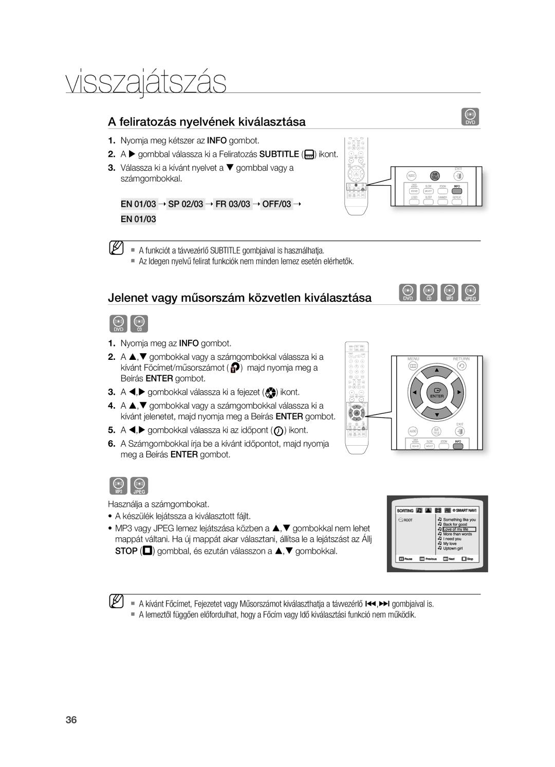 Samsung HT-X710T/EDC, HT-X710T/XET manual Feliratozás nyelvének kiválasztása, Jelenet vagy műsorszám közvetlen kiválasztása 