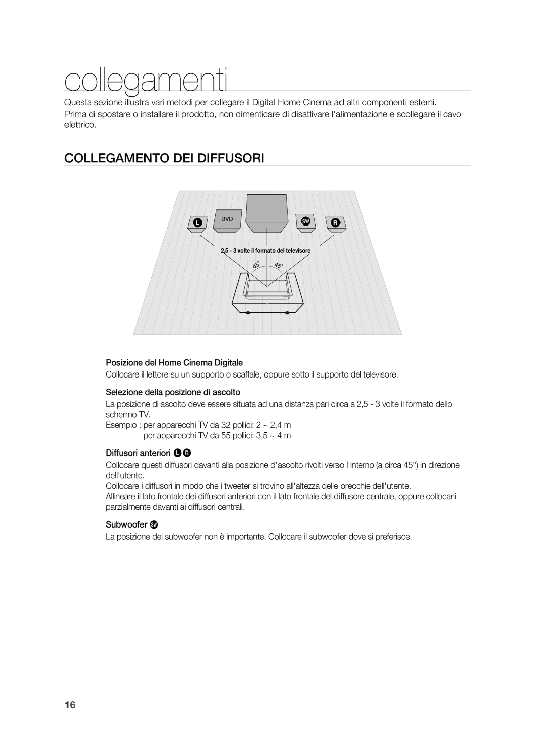 Samsung HT-X710T/EDC, HT-X710T/XET manual Collegamenti, Collegamento dei diffusori 