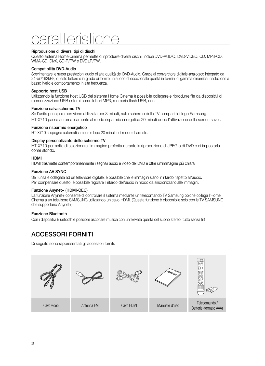 Samsung HT-X710T/EDC, HT-X710T/XET manual Caratteristiche, Hdmi 