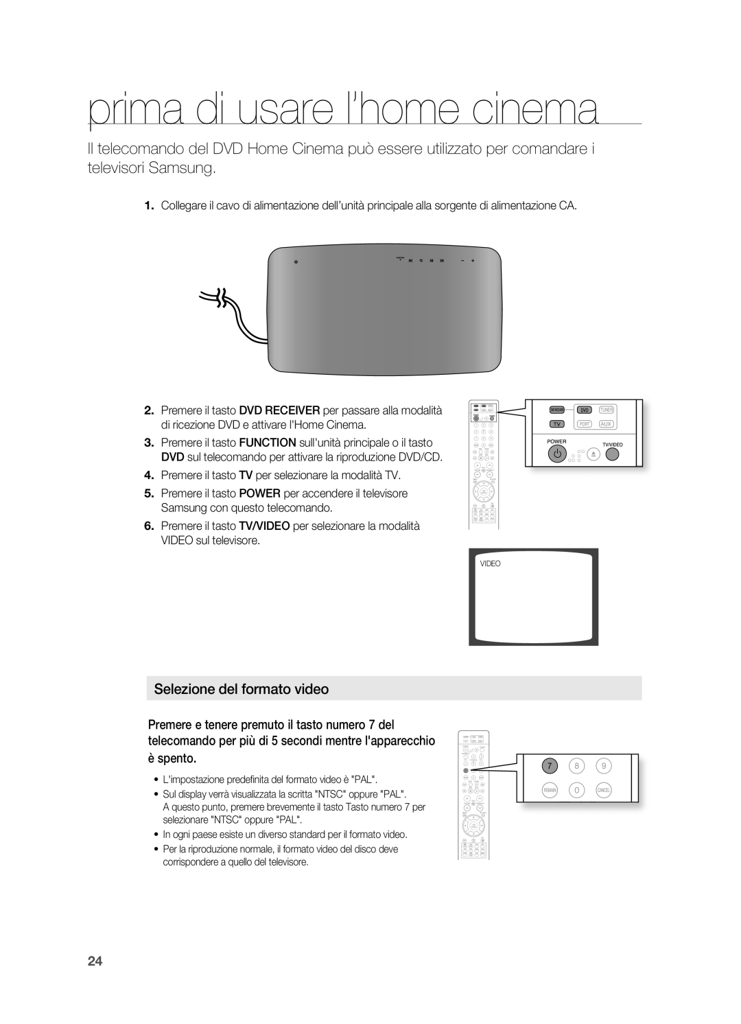 Samsung HT-X710T/EDC, HT-X710T/XET manual Prima di usare l’home cinema, Selezione del formato video 