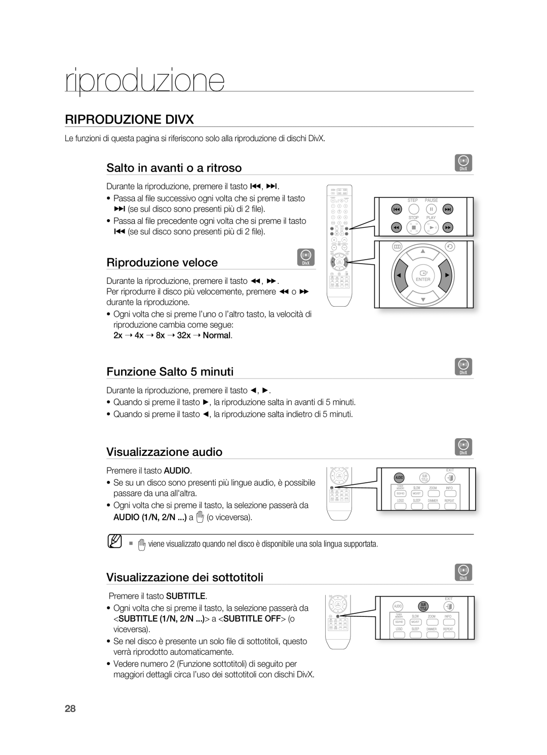 Samsung HT-X710T/EDC, HT-X710T/XET manual RIpRODUzIONE Divx 