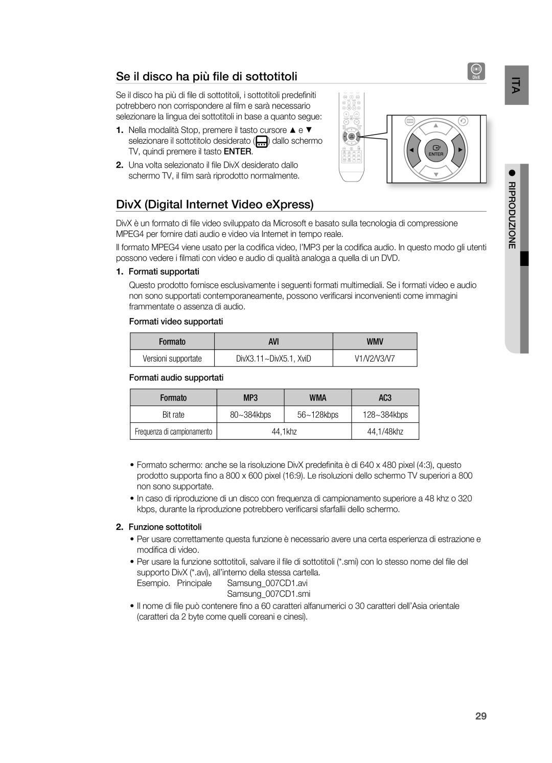 Samsung HT-X710T/XET, HT-X710T/EDC Se il disco ha più file di sottotitoli, DivX Digital Internet Video eXpress, Avi Wmv 