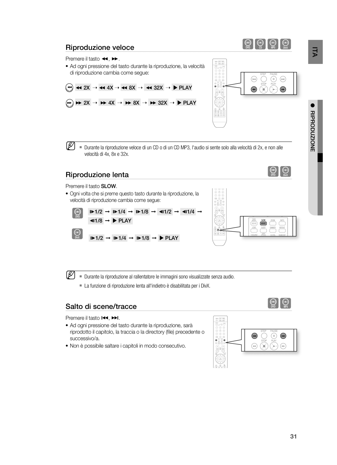 Samsung HT-X710T/XET, HT-X710T/EDC manual Riproduzione lenta, Salto di scene/tracce 