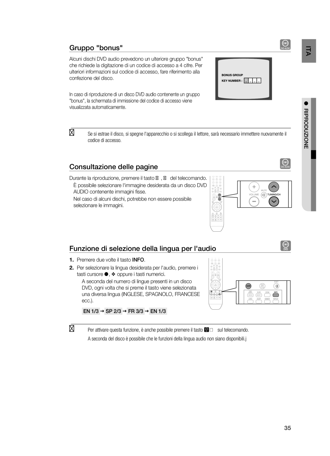 Samsung HT-X710T/XET, HT-X710T/EDC manual Gruppo bonus, Funzione di selezione della lingua per laudio 