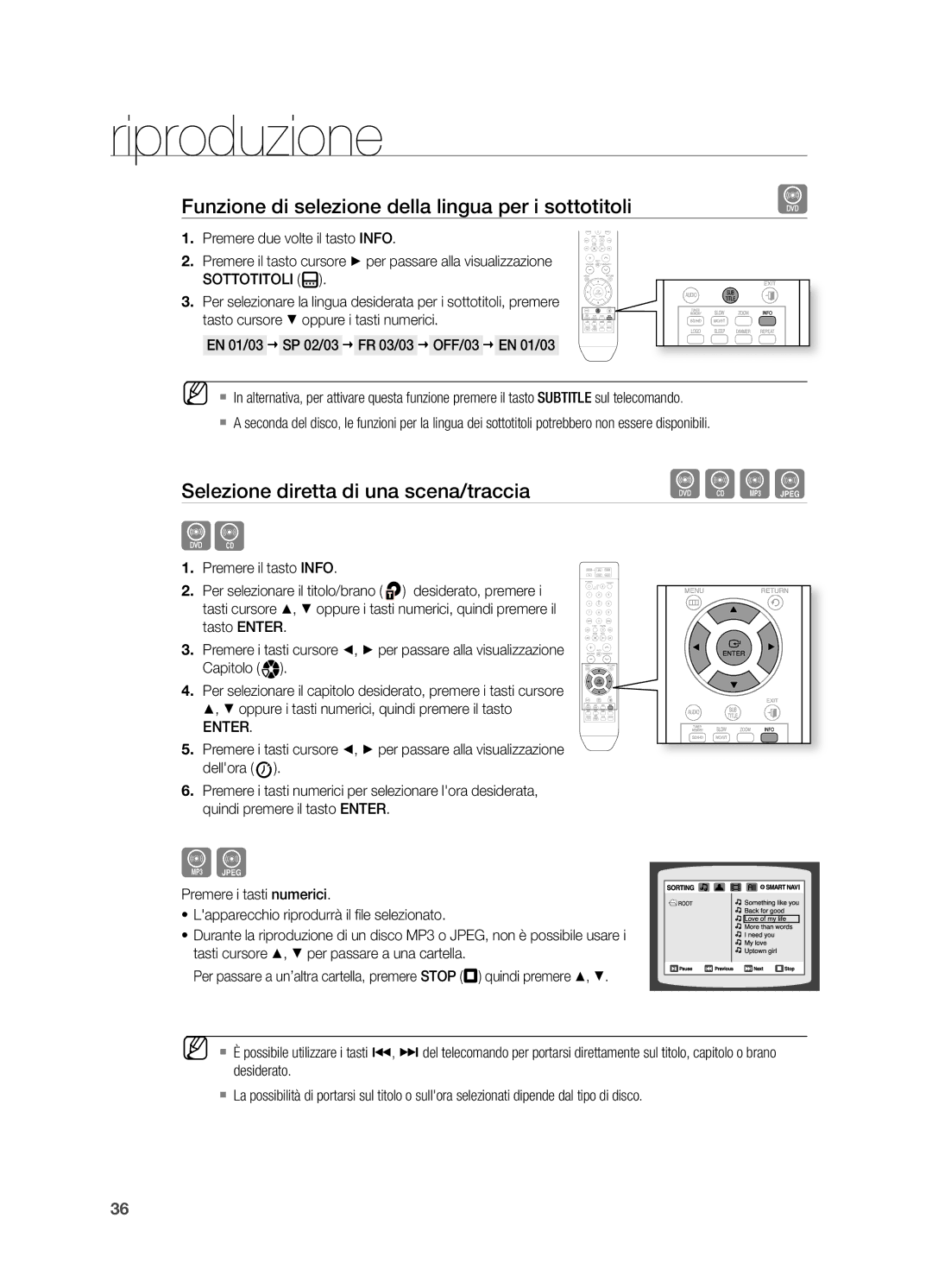 Samsung HT-X710T/EDC manual Funzione di selezione della lingua per i sottotitoli, Selezione diretta di una scena/traccia 