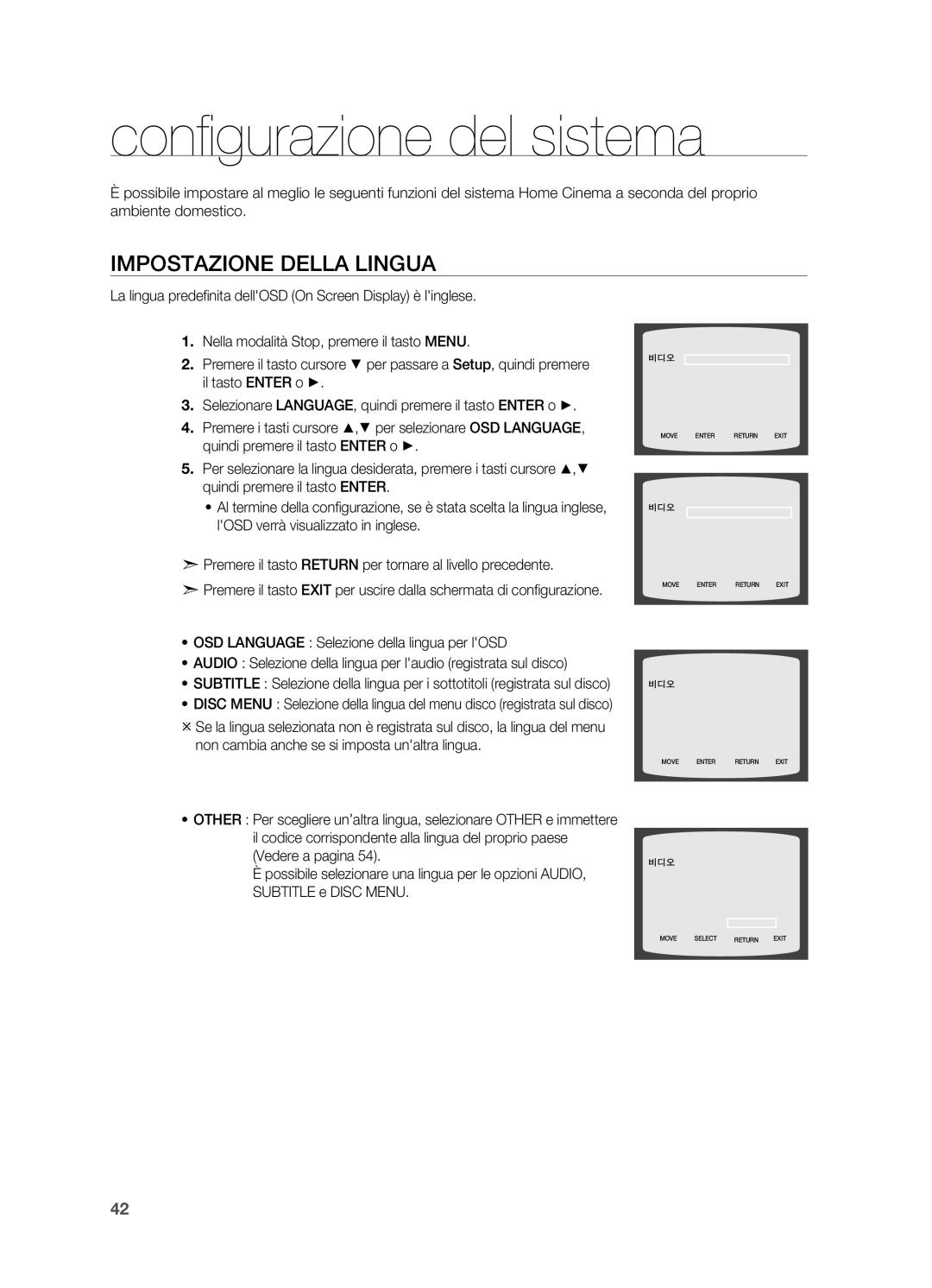 Samsung HT-X710T/EDC, HT-X710T/XET manual Configurazione del sistema, Impostazione della lingua 