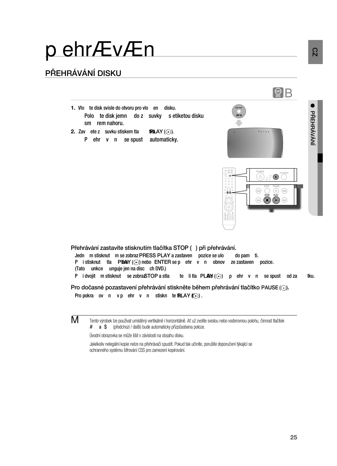 Samsung HT-X710T/EDC manual Přehrávání, PřEHrÁVÁNÍ Disku 