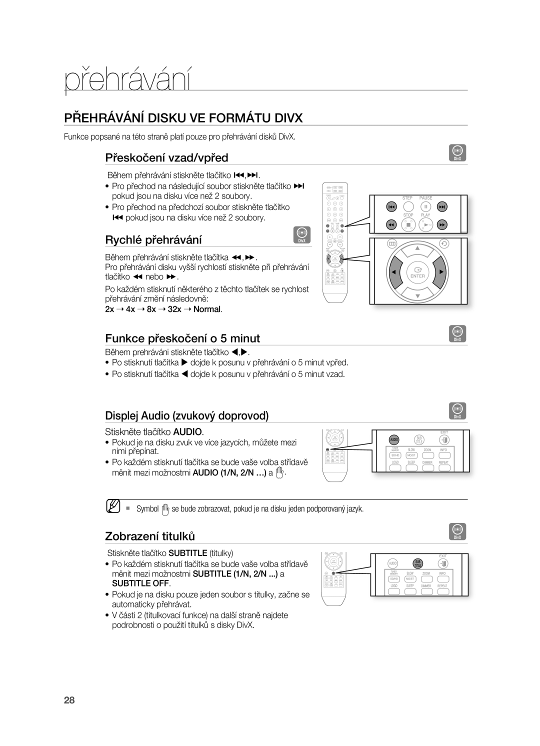 Samsung HT-X710T/EDC manual PřEHrÁVÁNÍ Disku VE FOrMÁTU Divx 