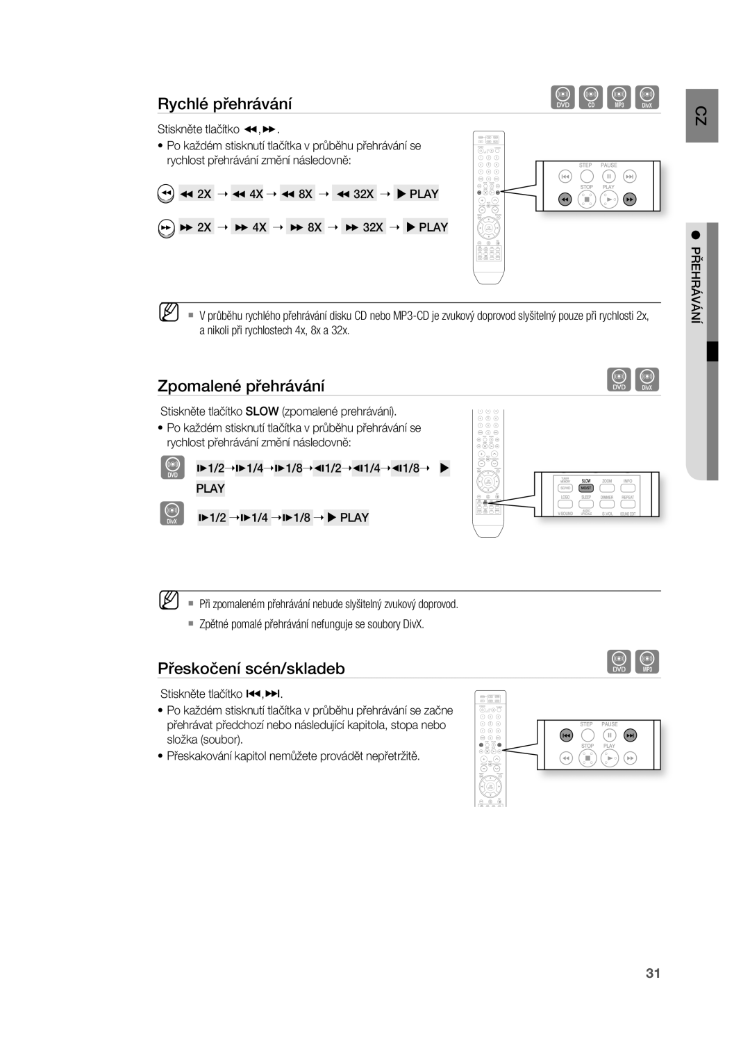 Samsung HT-X710T/EDC manual Zpomalené přehrávání, Přeskočení scén/skladeb, Play 