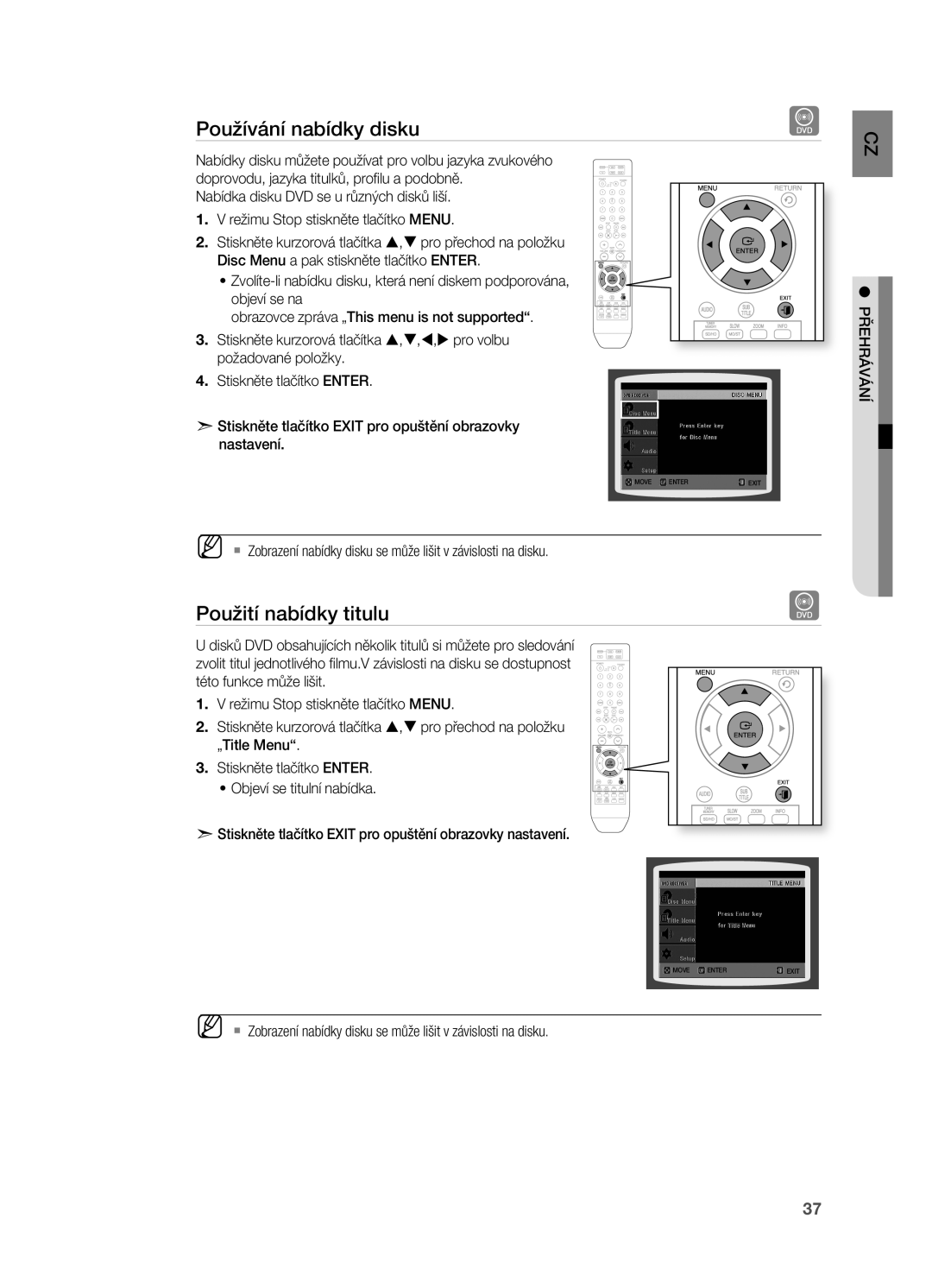 Samsung HT-X710T/EDC manual Používání nabídky disku, Použití nabídky titulu 